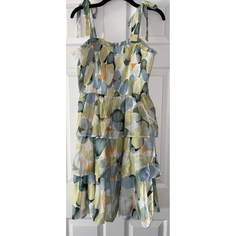 Hayden Los Angeles Women Abstract Watercolor Tiered Smocked Mini Dress L HY6820